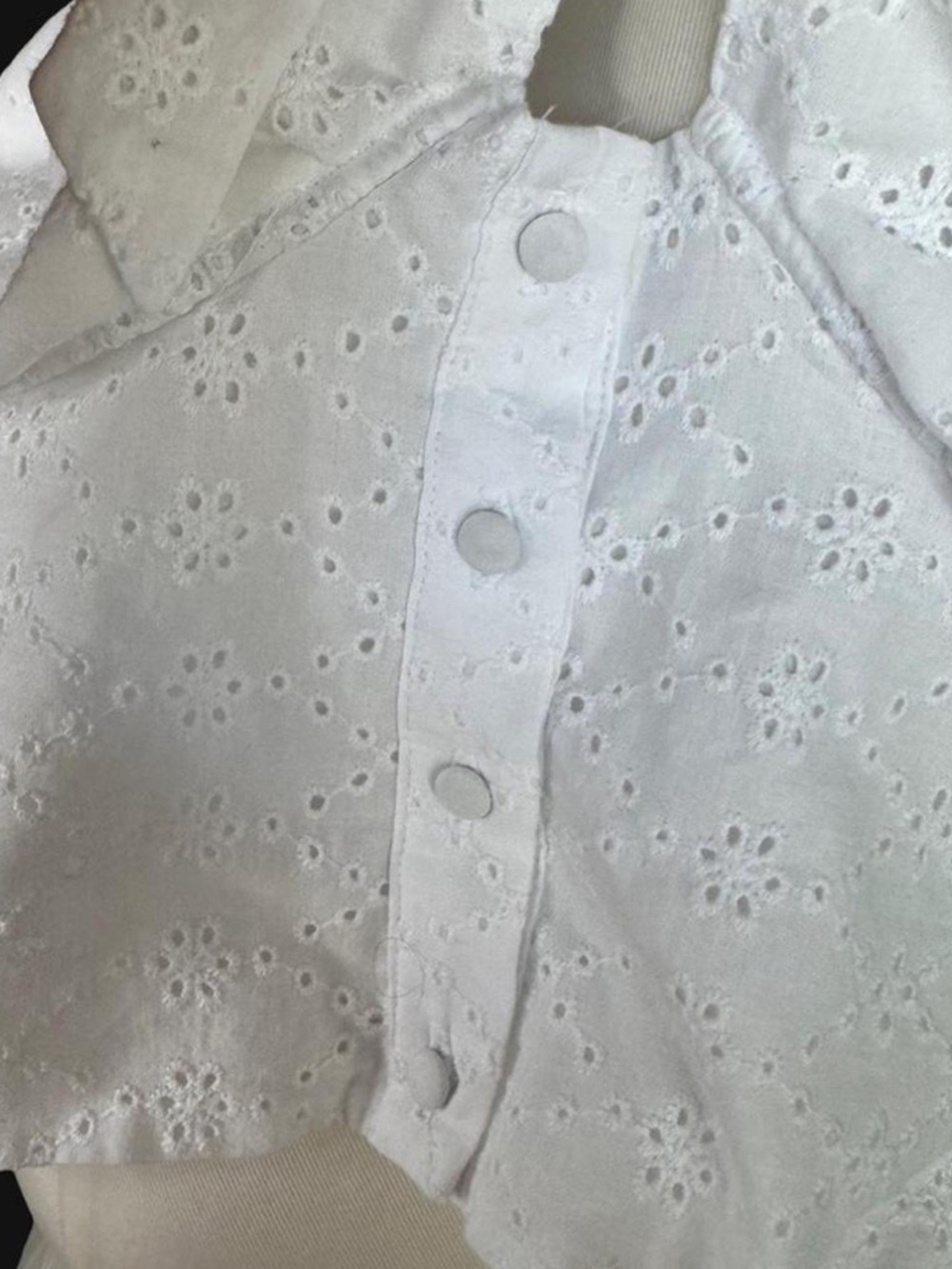 Bar III White Eyelet Tie-Front Puff Sleeve Top square neckline size - Picture 6 of 10